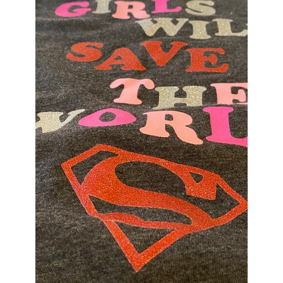 Girls Tee shirt sz 15-17 Girls will save the world Supergirl sparkly t shirt - Picture 4 of 4